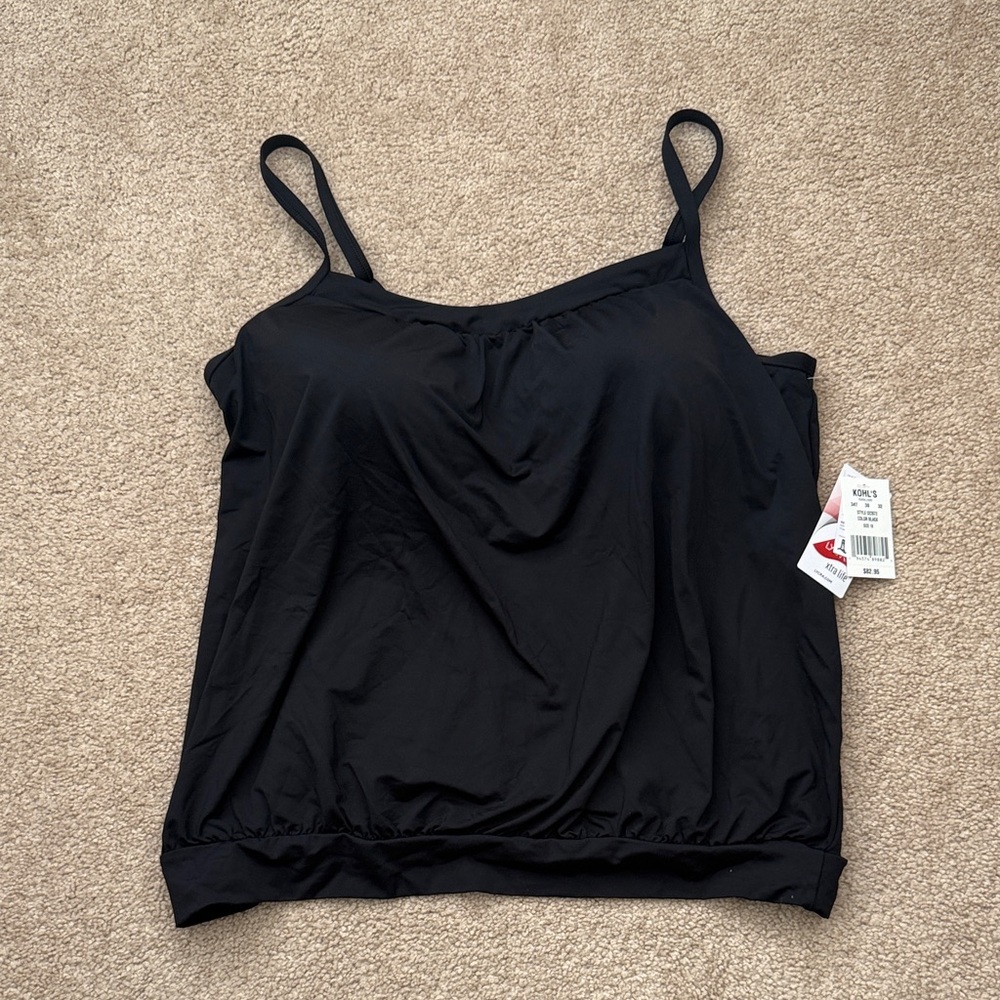NWT Lands' End Women's Wireless Blouson Classic Black Tankini Top Size 18 - Picture 2 of 8